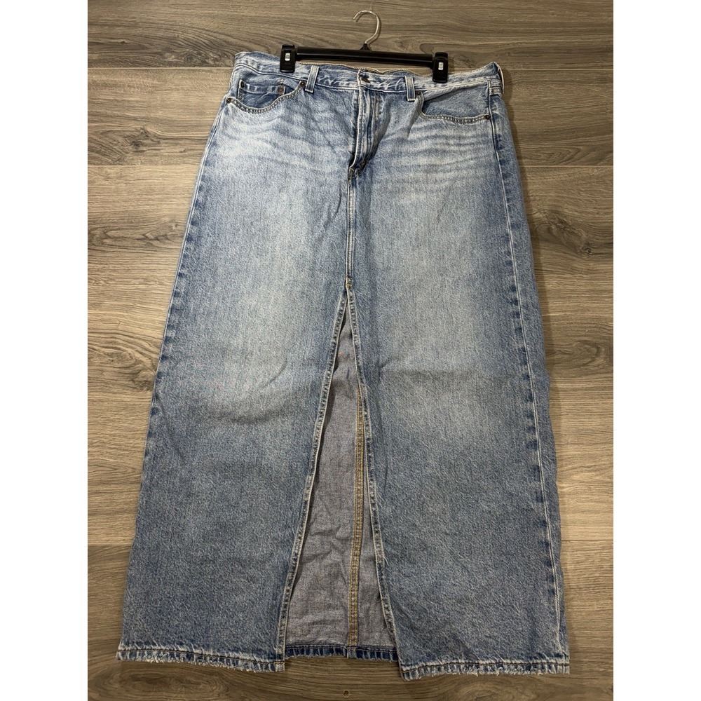 Levi's Cotton Ankle Column Skirt Size 33 16 XL Maxi Boho Country Coastal Blue